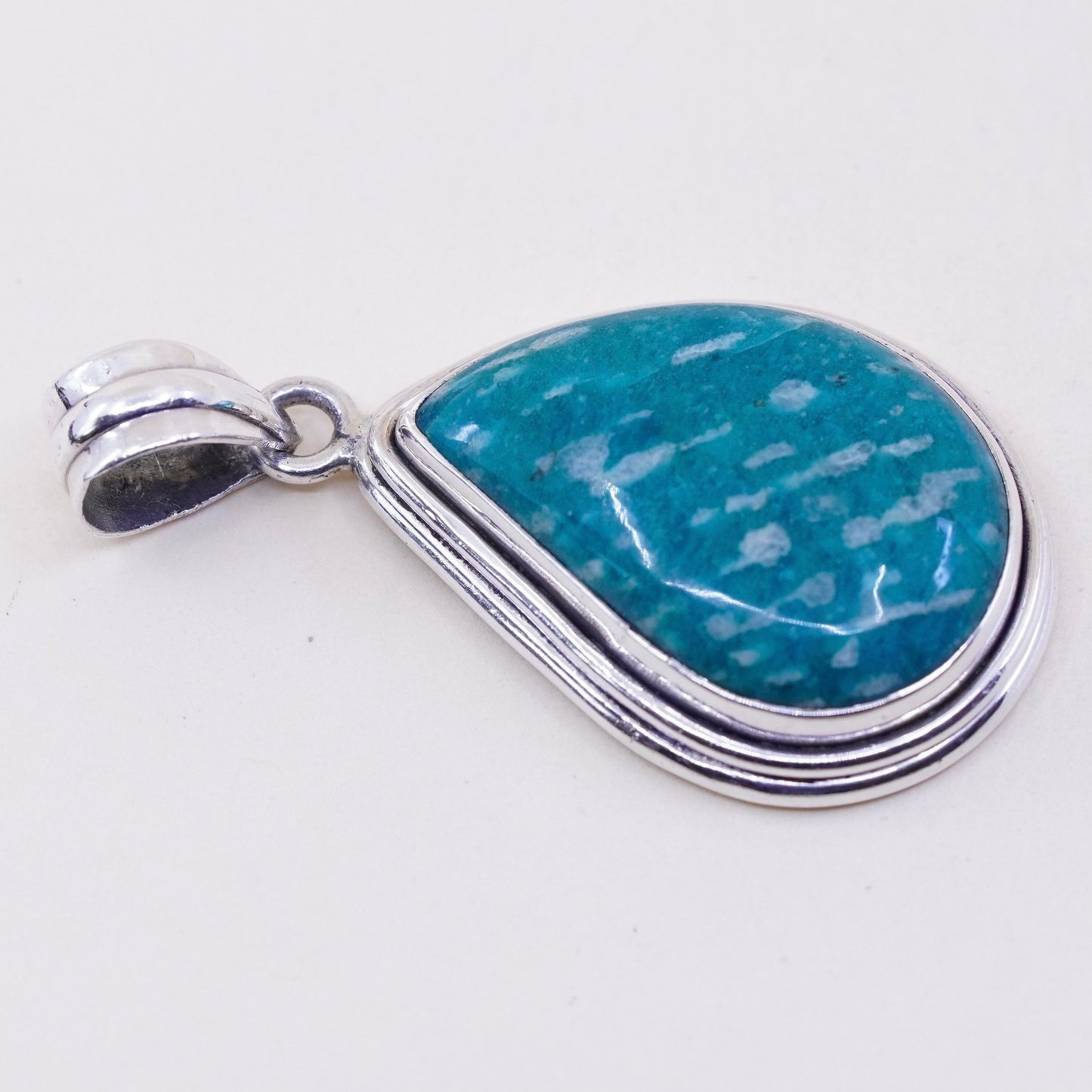 Vintage handmade sterling 925 silver pendant with teardrop Amazonite