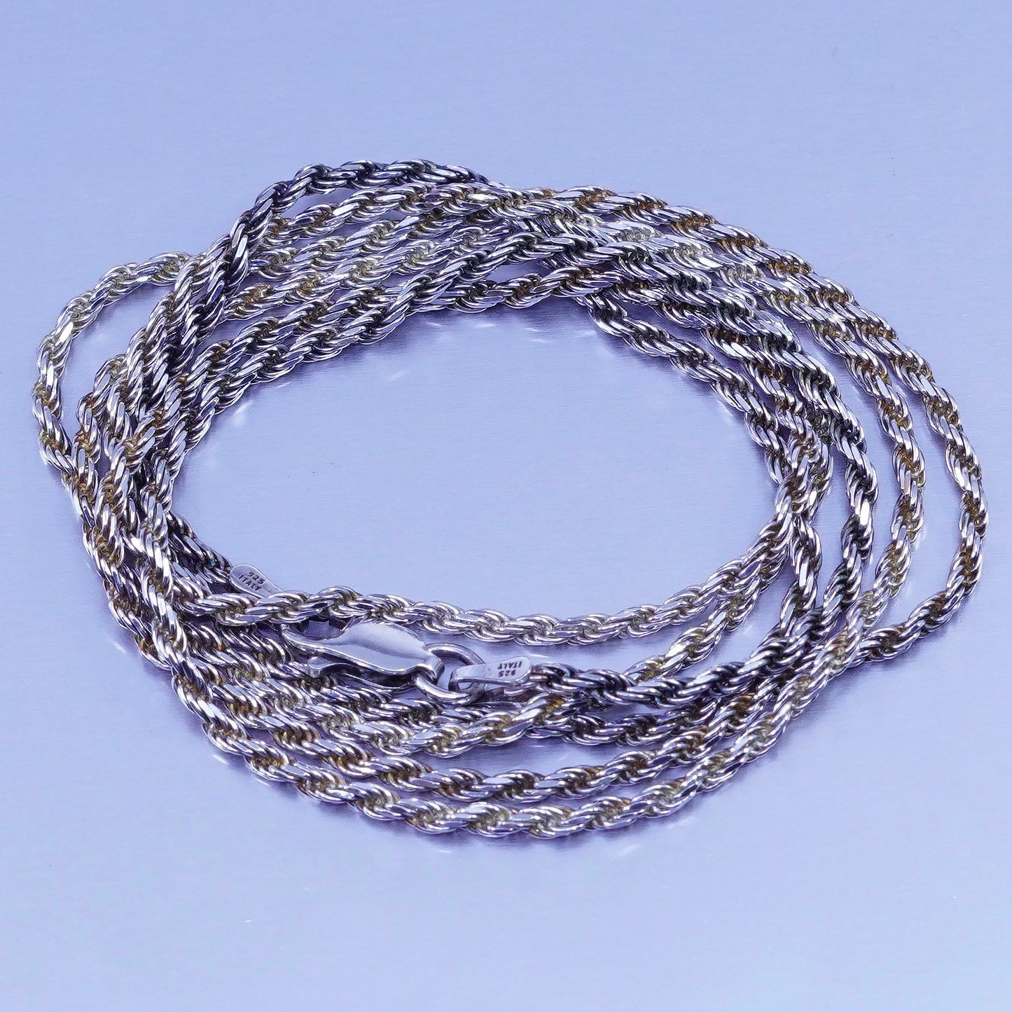 30” 2mm, vintage Sterling 925 silver bold rope chain necklace