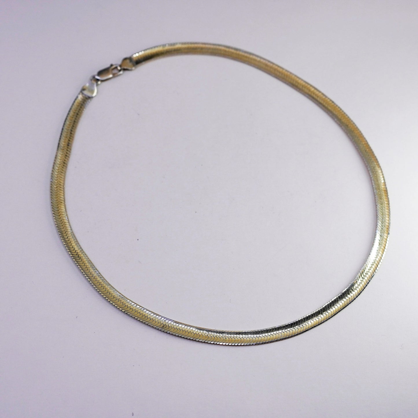 18” vermeil gold sterling silver necklace, Italy 925 textured herringbone chain