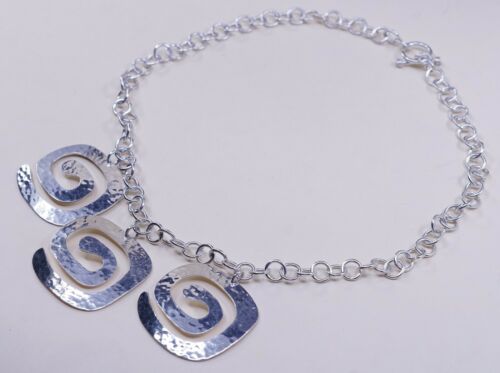 20”, Vtg Sterling 925 silver Circle Chain necklace W/ Swirl Circle Pendant