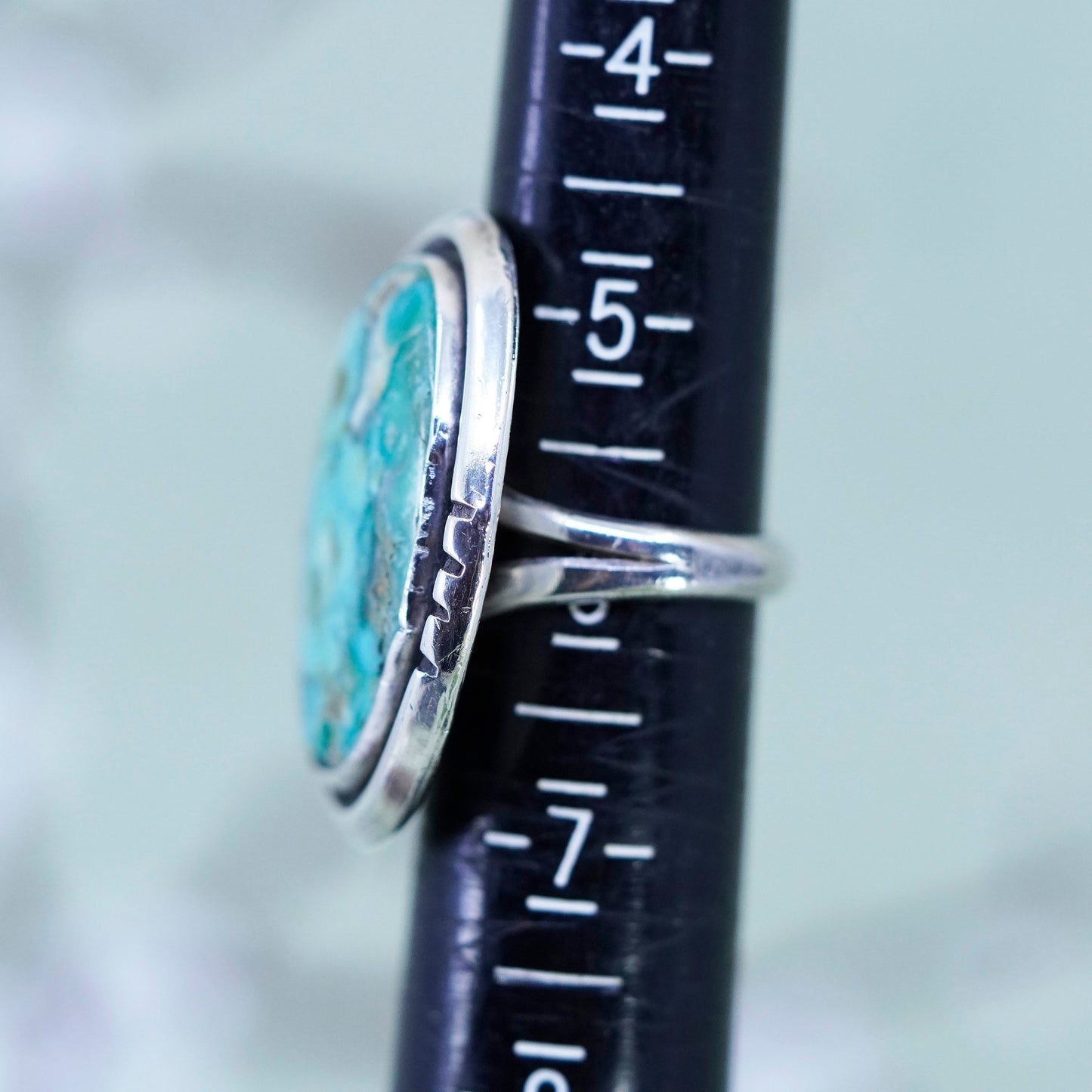 Size 5.75, Vintage sterling 925 silver handmade ring with oval shaped turquoise