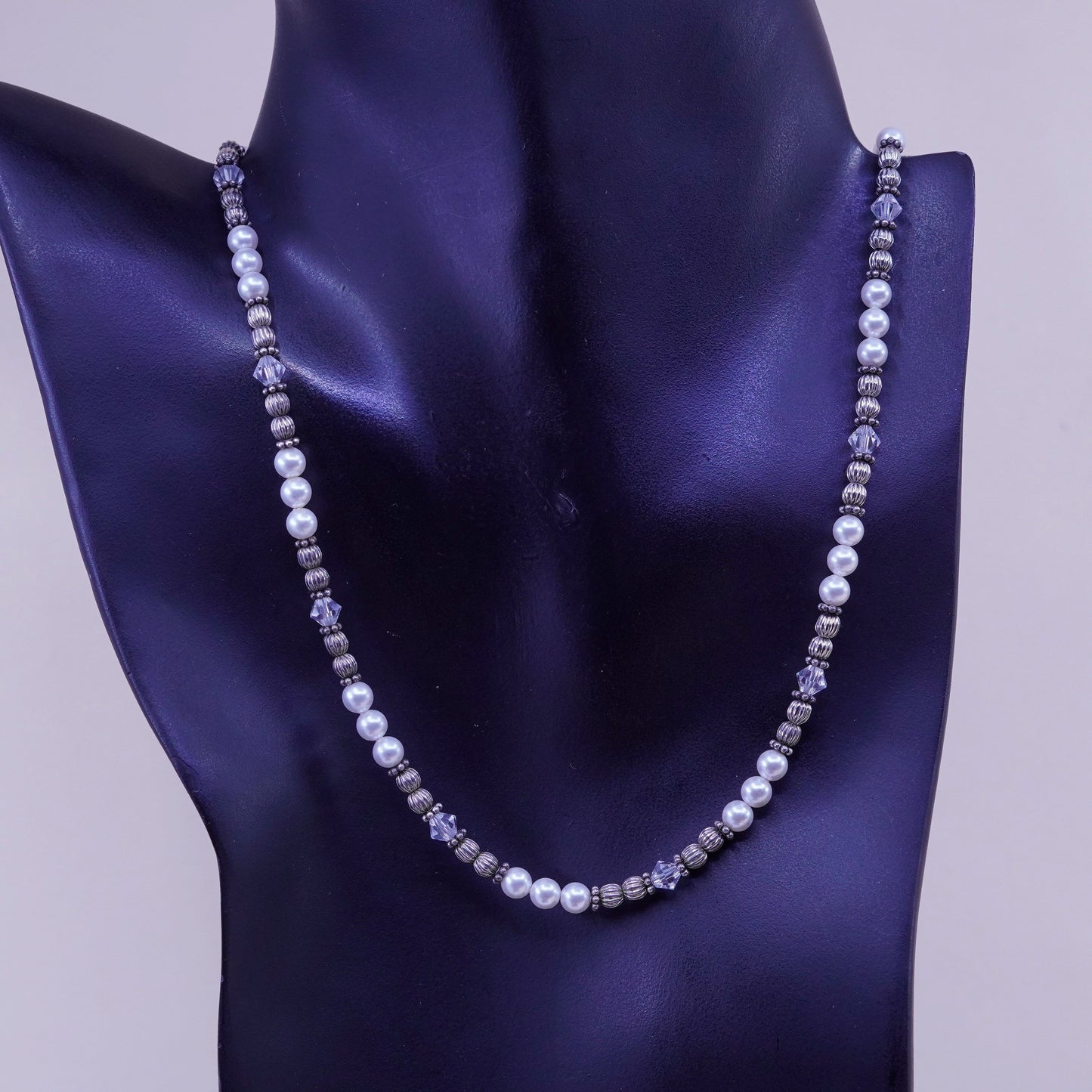 18”, Vintage pearl beads necklace chain with sterling 925 silver toggle closure