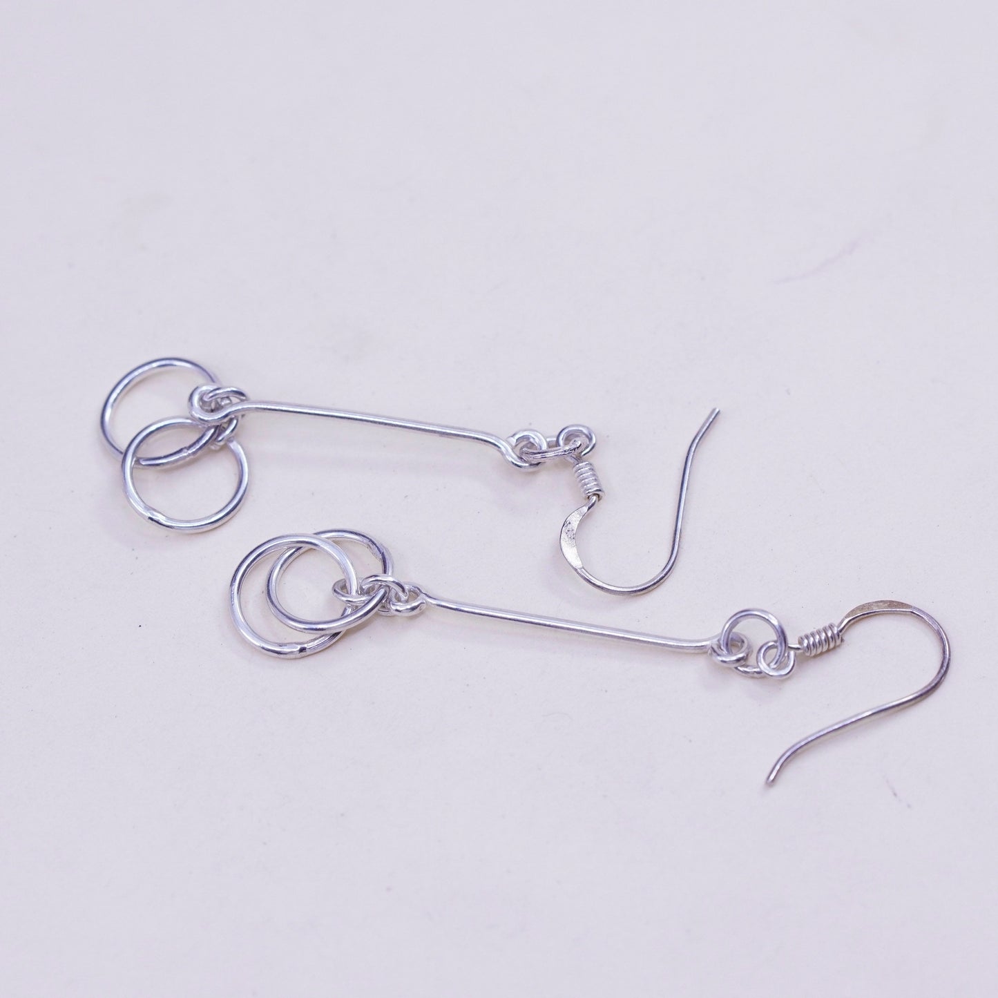 Vintage sterling silver handmade earrings, 925 hammered circle dangles
