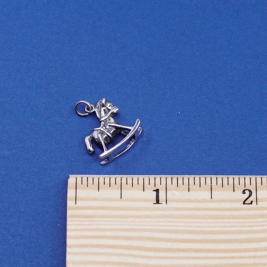 vtg Sterling silver handmade wooden horse pendant, 925 charm