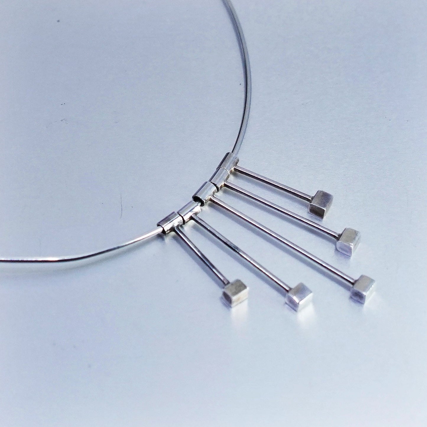 13”, Sterling 925 silver handmade choker collar necklace cube fringe pendant
