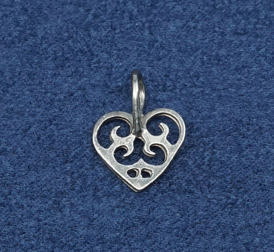 vtg Sterling silver handmade pendant, 925 filigree heart