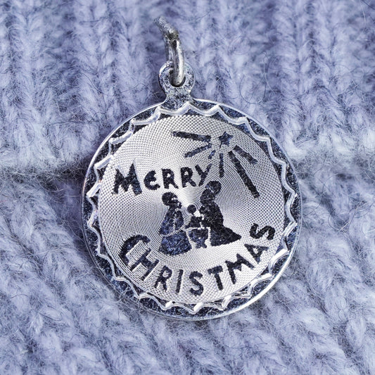 Vintage sterling 925 silver handmade merry Christmas tag pendant