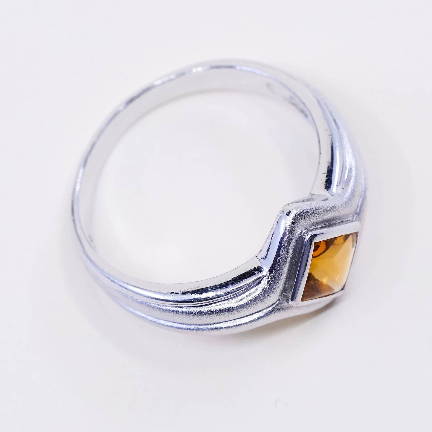 sz 9, vintage Sterling silver handmade ring, ribbed 925 band with citrine