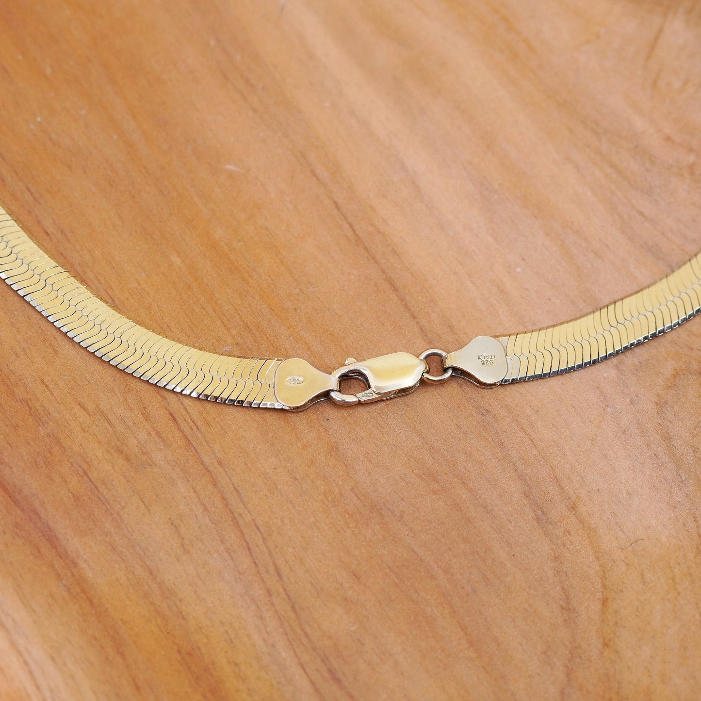 18”, Italy HCT vermeil gold over Sterling silver herringbone chain 925 necklace