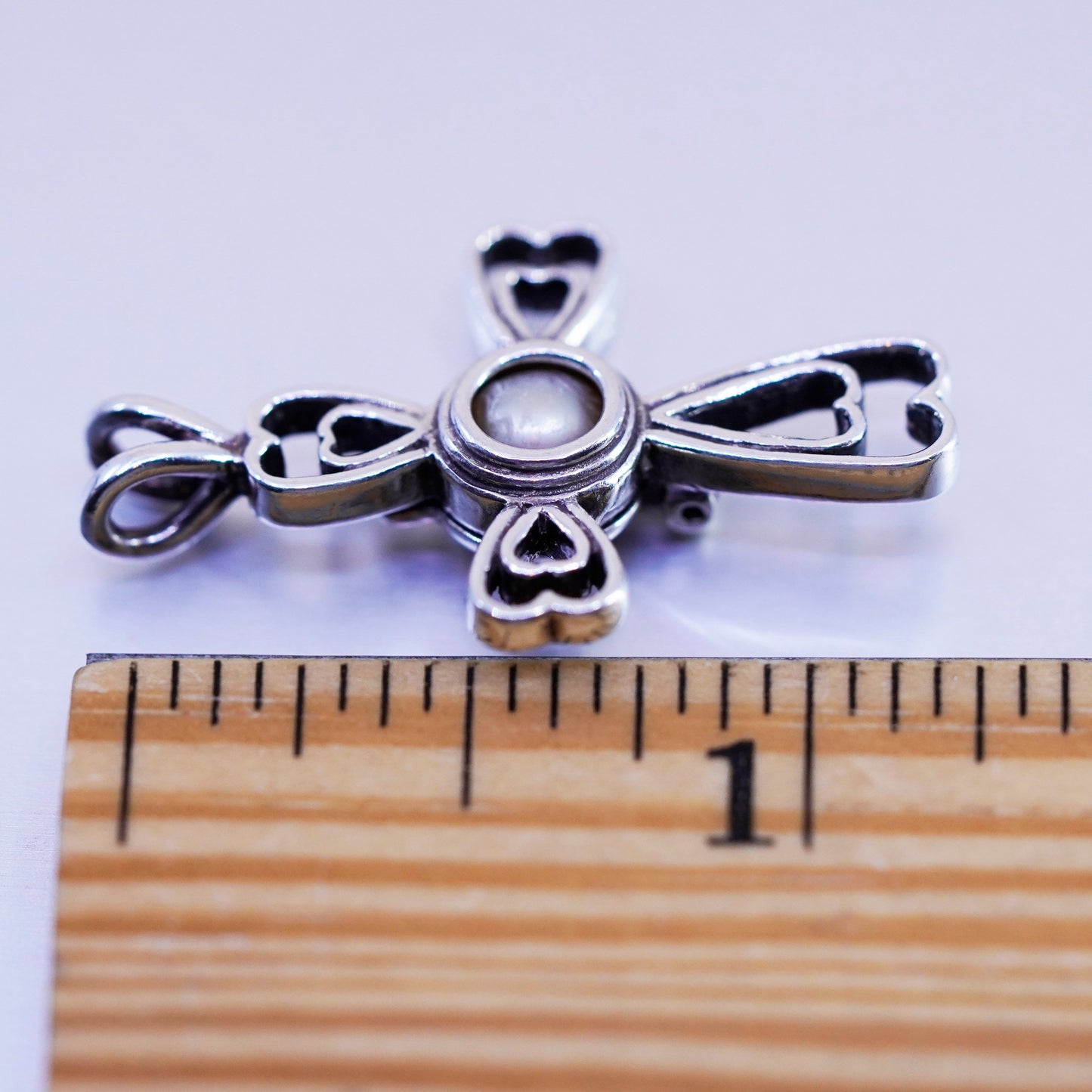 antique sterling 925 silver handmade charm pearl cage cross pendant