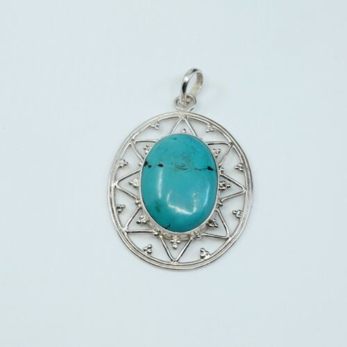 Vtg Sterling Silver Handmade Pendant W/ Turquoise & Beads