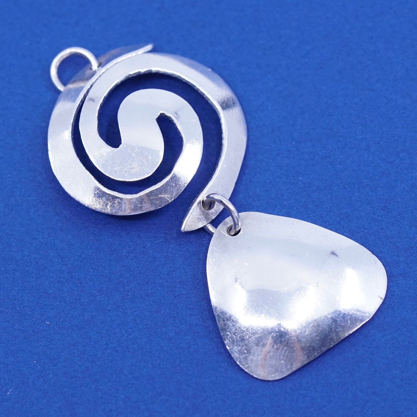 Vintage mexico sterling silver handmade pendant, 925 whirly, swirl charm