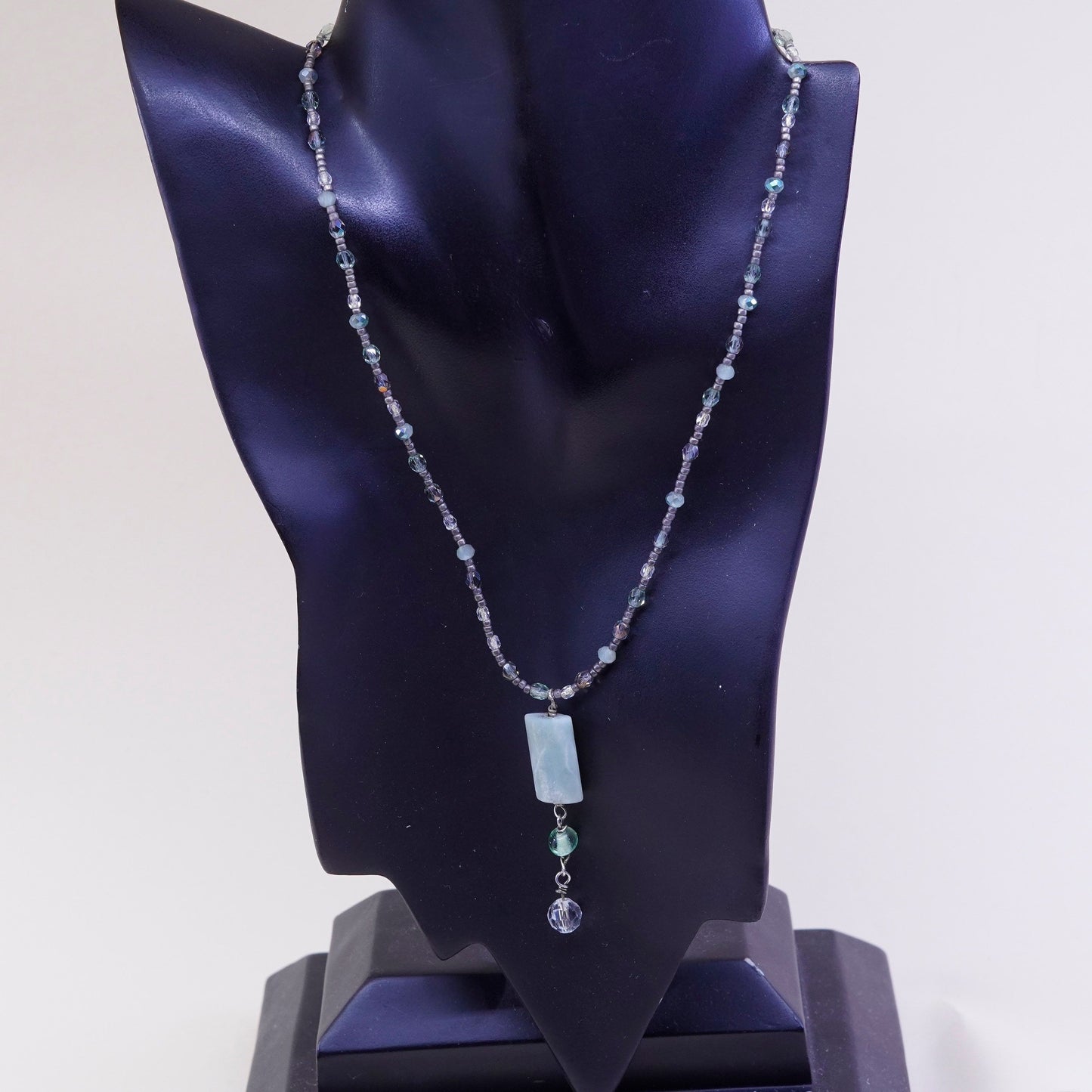 18”, Sterling 925 silver necklace, Crystal bead chain with jade pendant