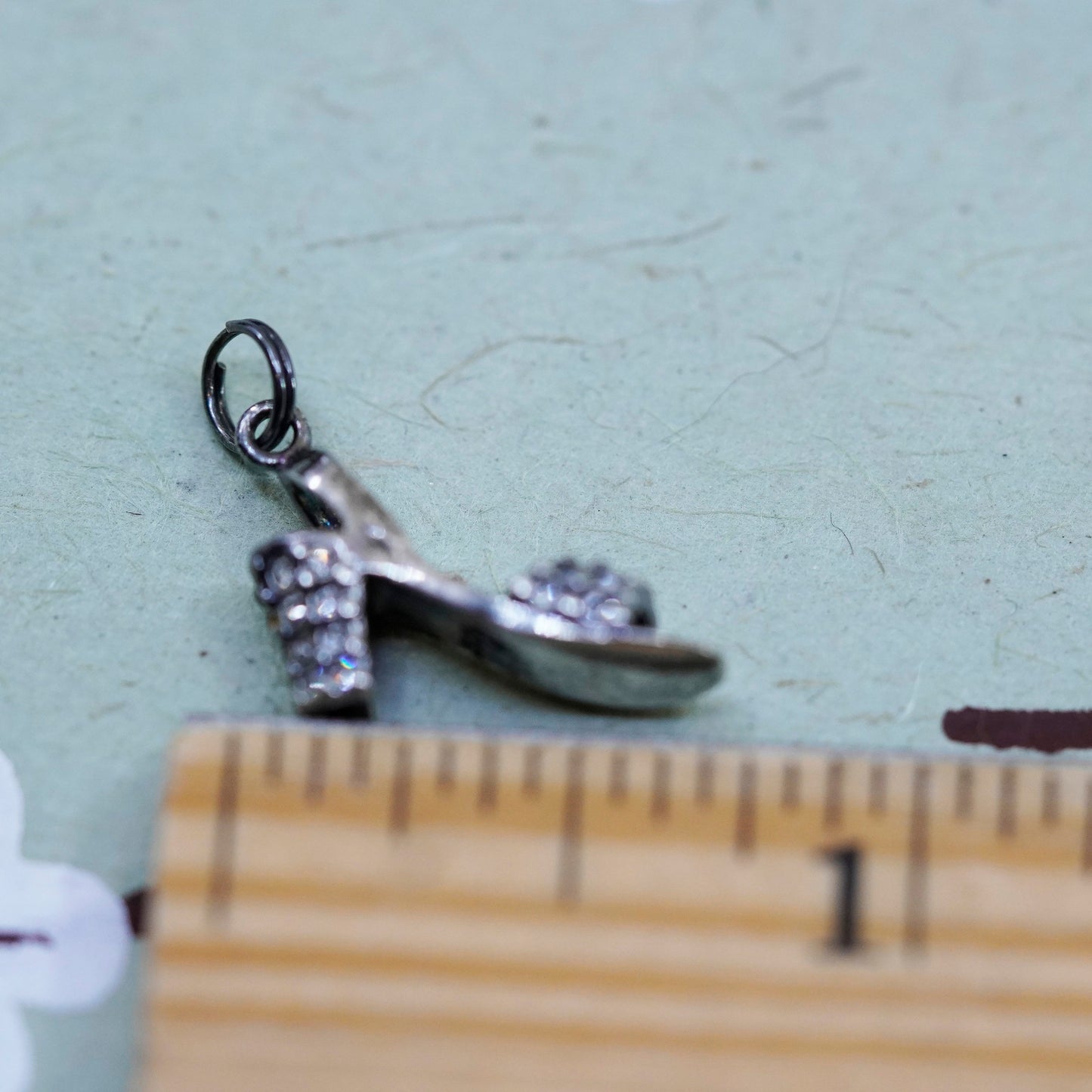 Vintage sterling silver handmade sandal girl shoe charms, 925 pendant with cz