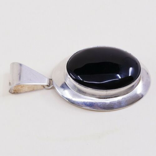 Vtg Silver Magic Sterling Silver Handmade Pendant, 925 silver w/ Oval Obsidian