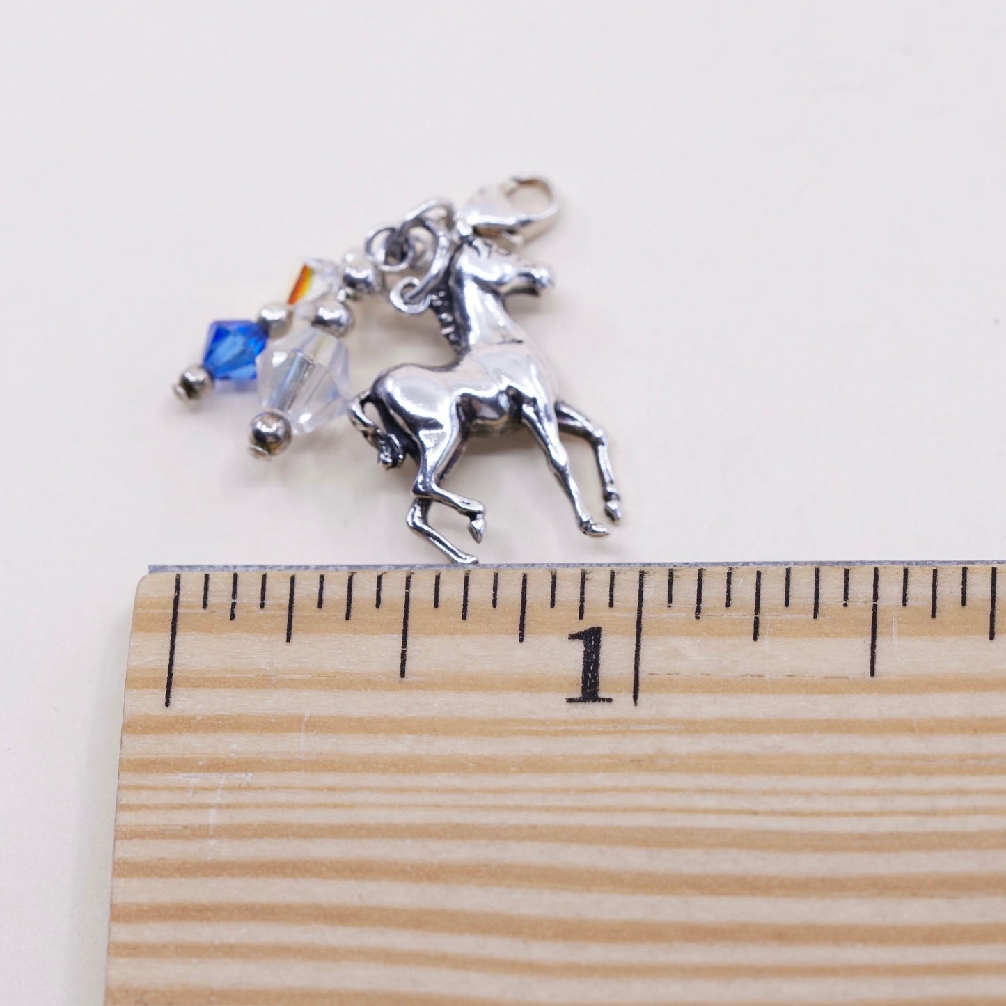 Handmade vintage Sterling silver pendant, 925 horse charm with crystal dangles