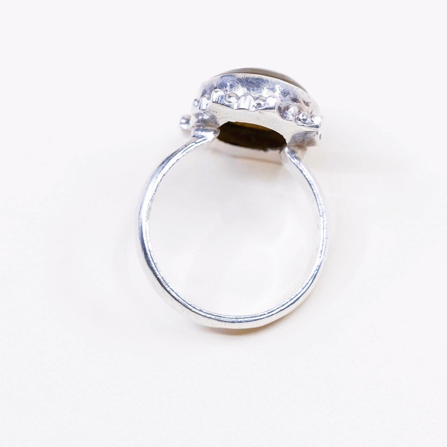 sz 7.5, vtg Sterling silver handmade ring, 925 w/ oval labradorite N beads