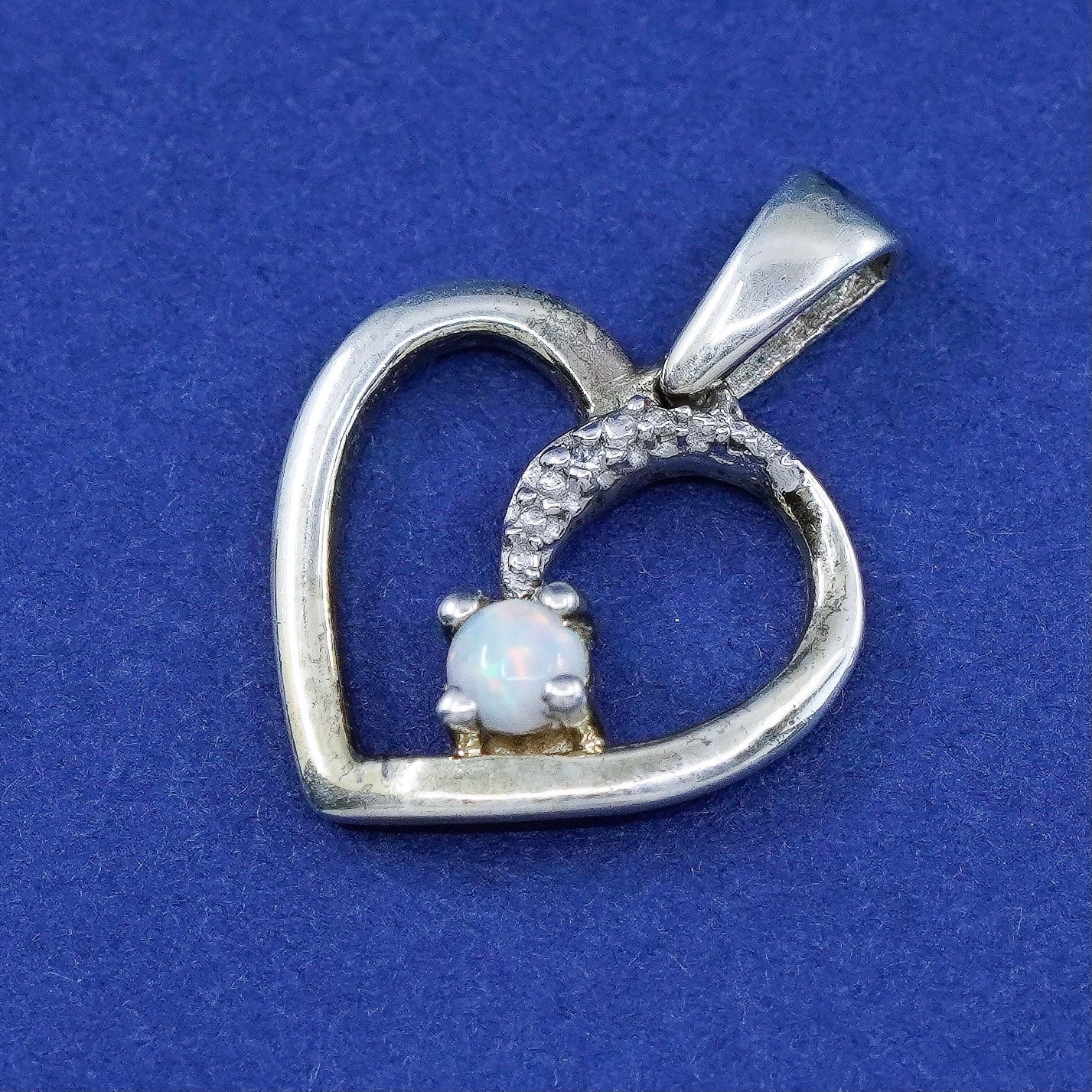 vtg Vermeil gold over Sterling silver handmade pendant, 925 heart diamond opal