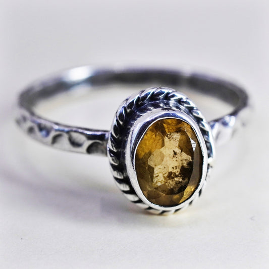 Size 8.25, vintage Sterling silver handmade ring, stackable 925 band citrine