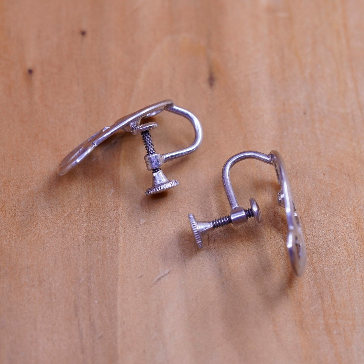 Vintage Sterling silver handmade earrings, 925 swirly screw on earrings