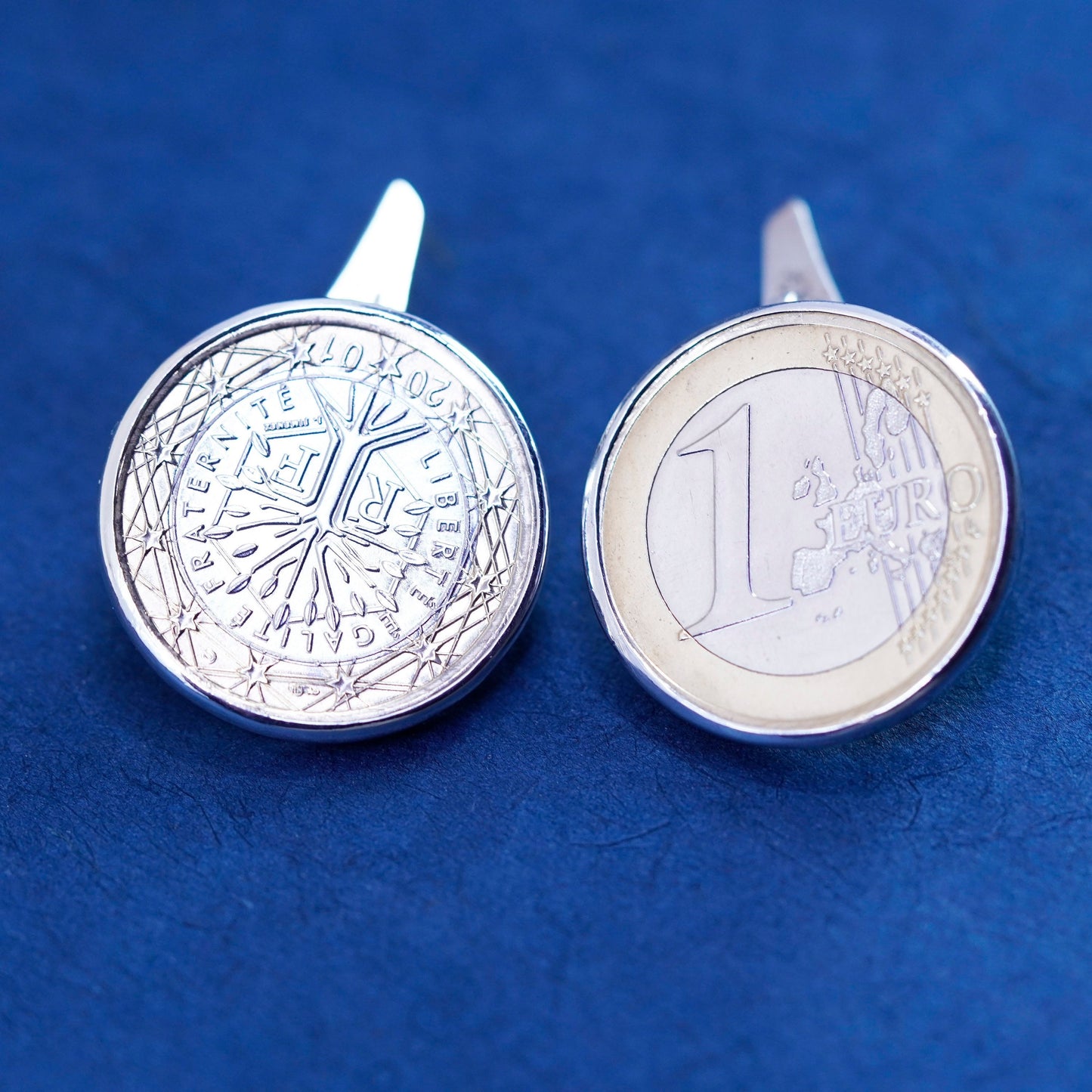 vtg sterling silver cufflink, liberte egalite fraternite coin 925 cuff links