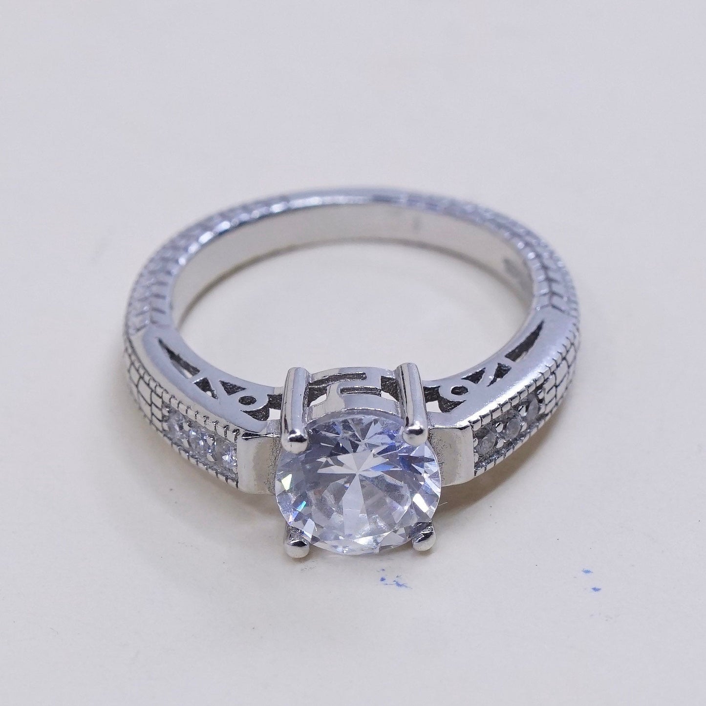 Size 5.75, Sterling silver engagement ring, 925 silver with CZ and cluster