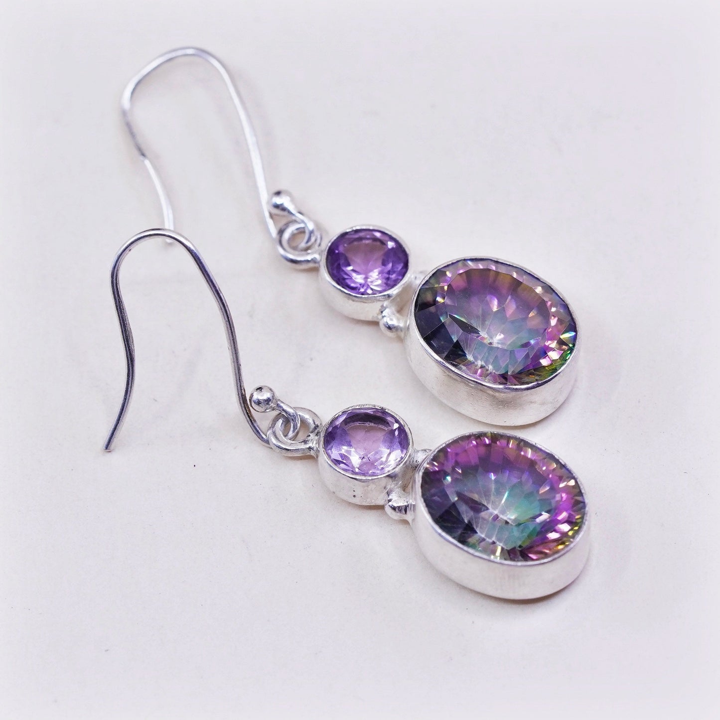 Vintage sterling 925 silver handmade earrings with rainbow topaz drops