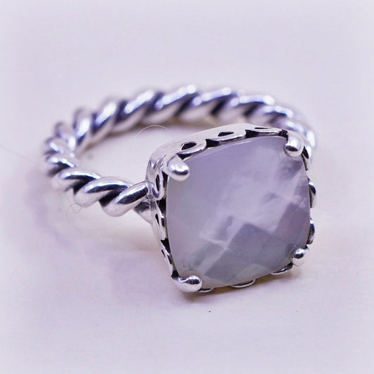 Size 6, ALE Sterling 925 silver ring with checker cut moonstone cable band