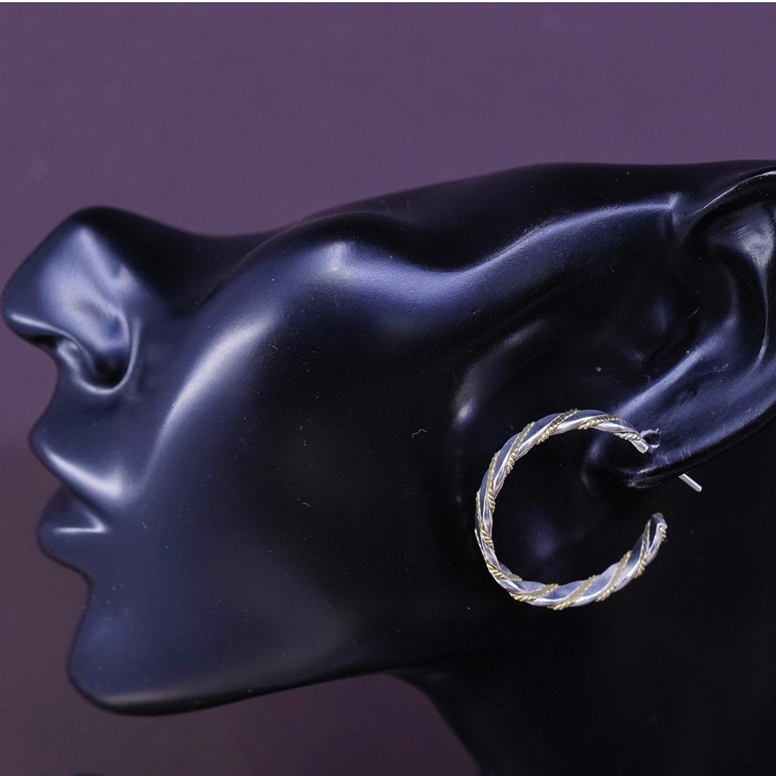 1", VTG Huggie Sterling silver handmade earrings, 925 studs w/ brass cable
