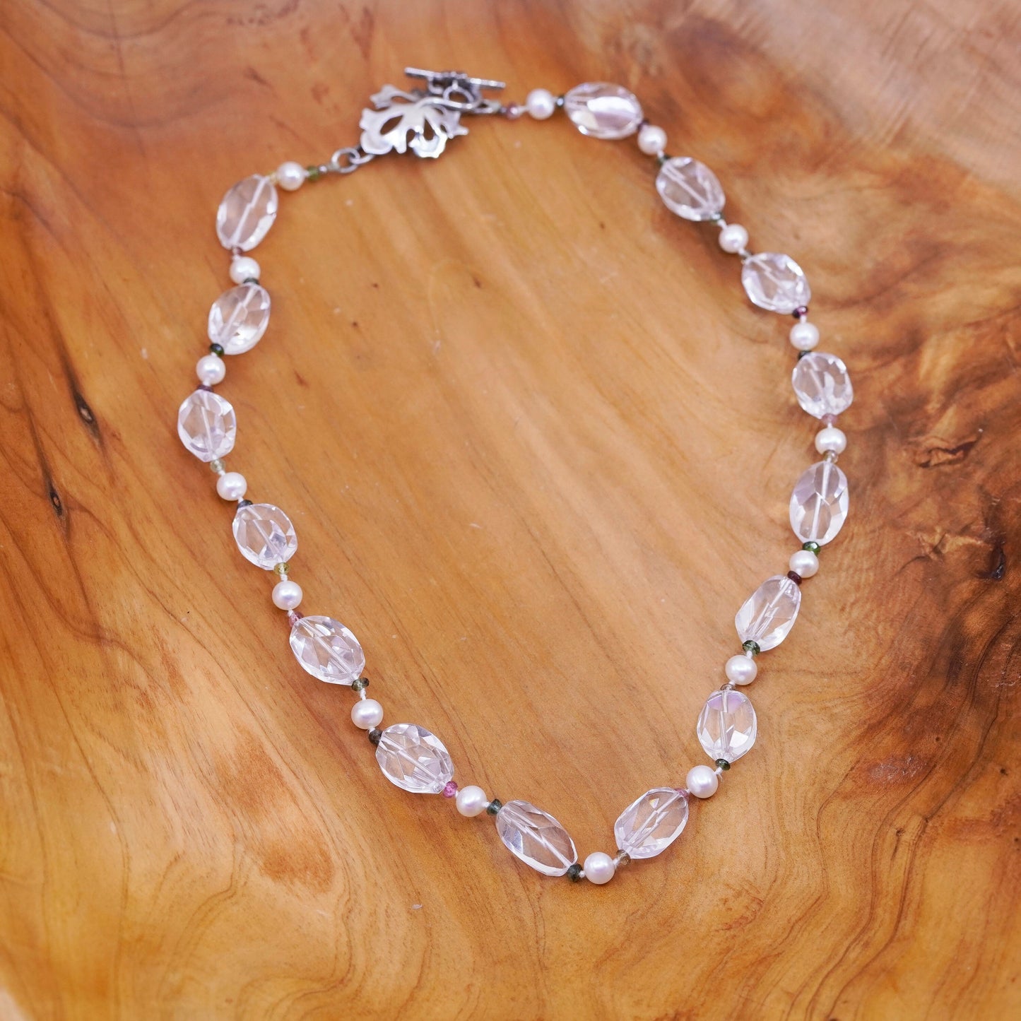 20”, Sterling 925 silver handmade necklace with crystal and maple leaf closure