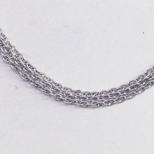 16”, 1mm, Vintage sterling silver triple strands circle chain, 925 necklace