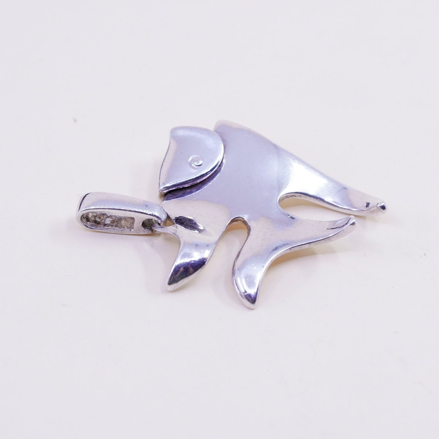 Vintage sterling silver handmade pendant, modern simple 925 fish