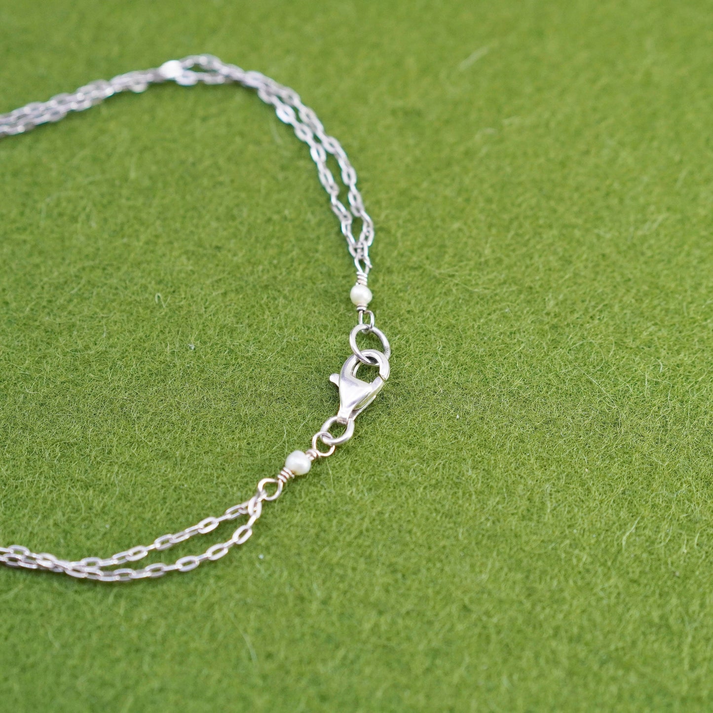 16”, sterling 925 silver handmade necklace, double flatten circle chain pearl