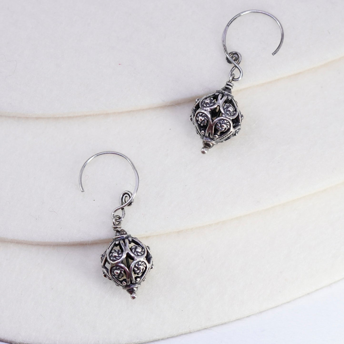 Vintage Sterling 925 silver filigree bead earrings