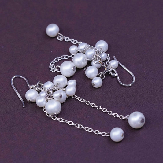 VTG Sterling silver Handmade earrings, 925 w/ pearl cluster