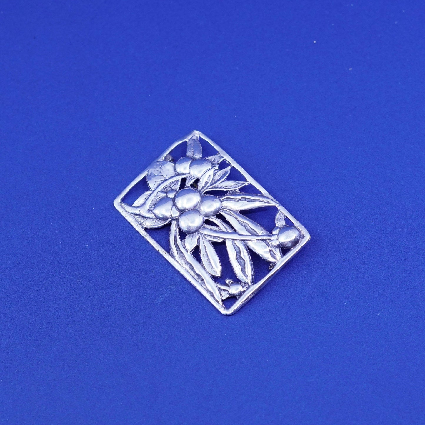 Vintage Sterling 925 Silver Floral handmade brooch, square flower pin