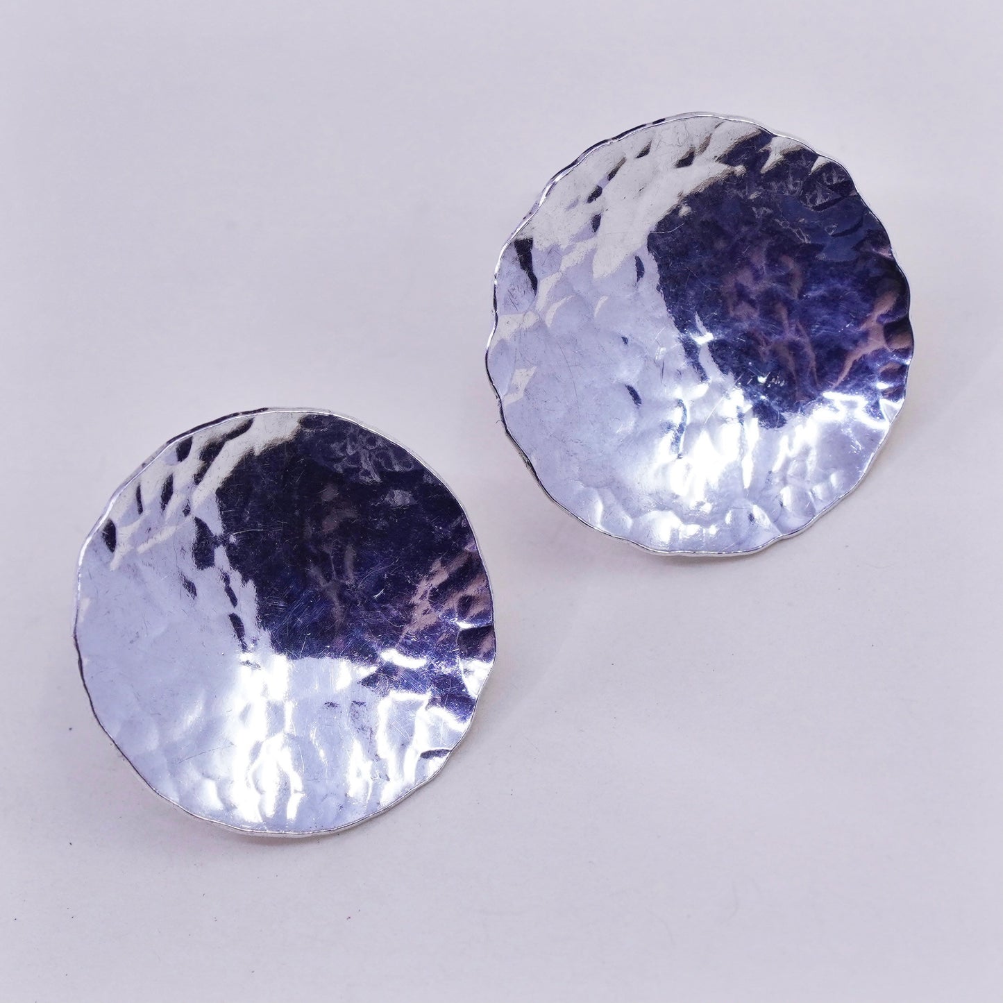 Vintage Sterling silver handmade Hammered earrings, 925 circle studs minimalist