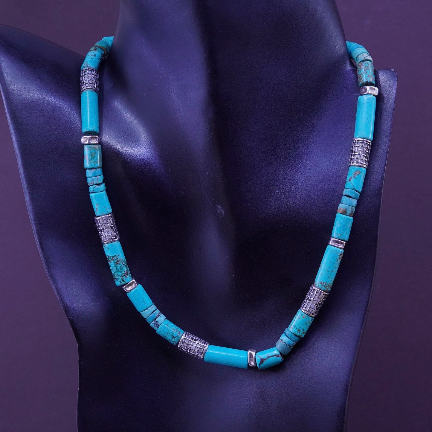 16”. Vintage Native American heishi handmade necklace with turquoise tube beads