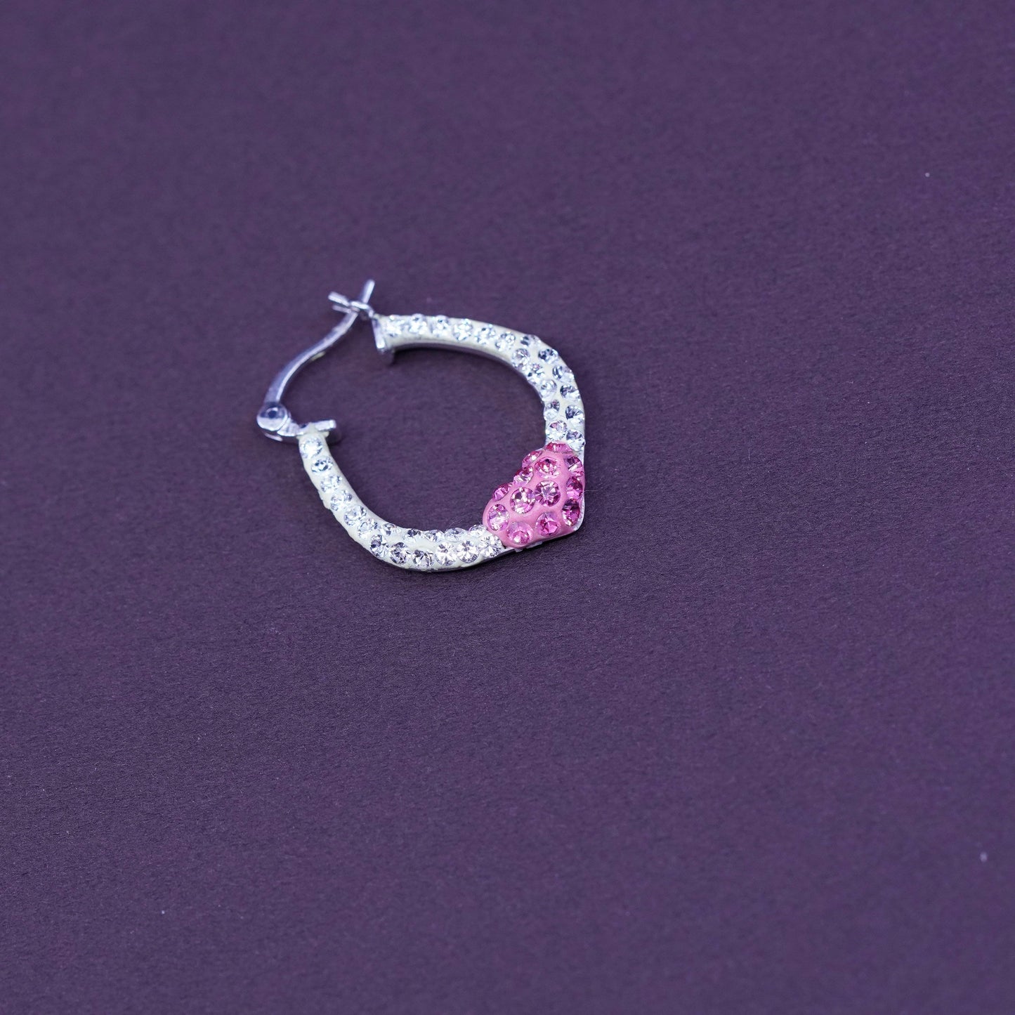 1”, AU Sterling silver handmade earrings, 925 heart hoops with cluster Crystal