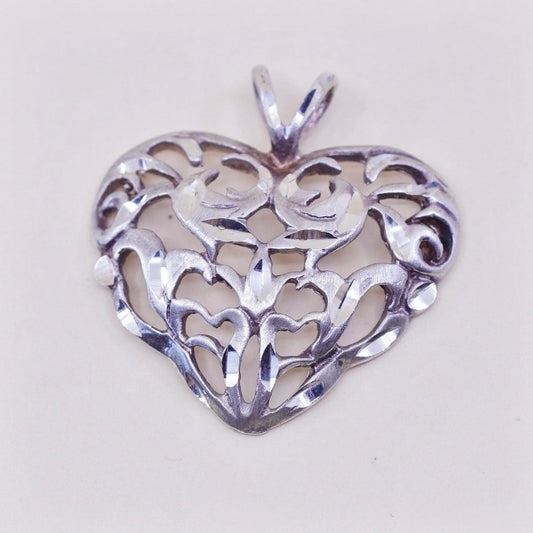 vintage sterling silver handmade pendant, 925 filigree heart