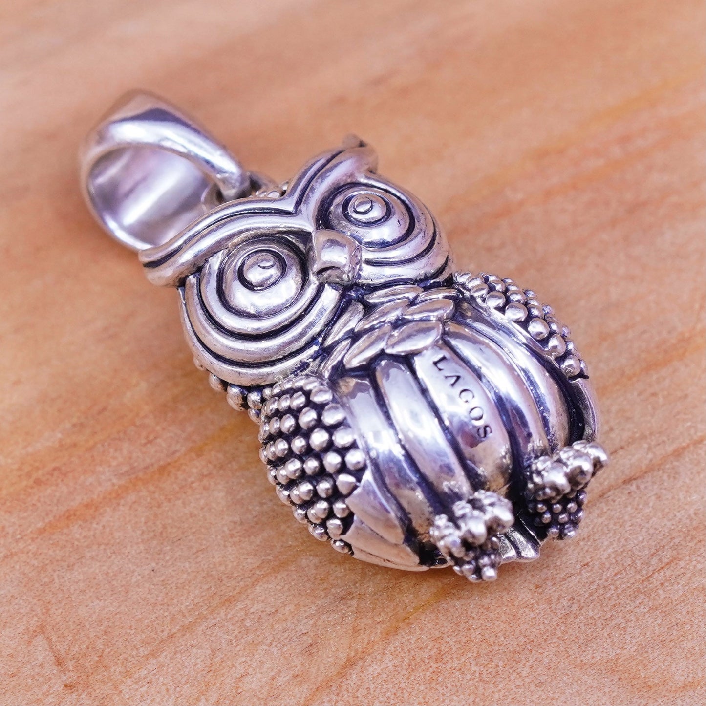 Lacos rare wonder Sterling silver handmade pendant, solid beads 925 bird owl