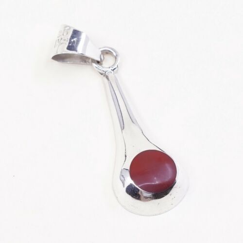 Vtg Mexico Sterling 925 Silver Slide Pendant W/ Round Red Onyx, Stamped 925