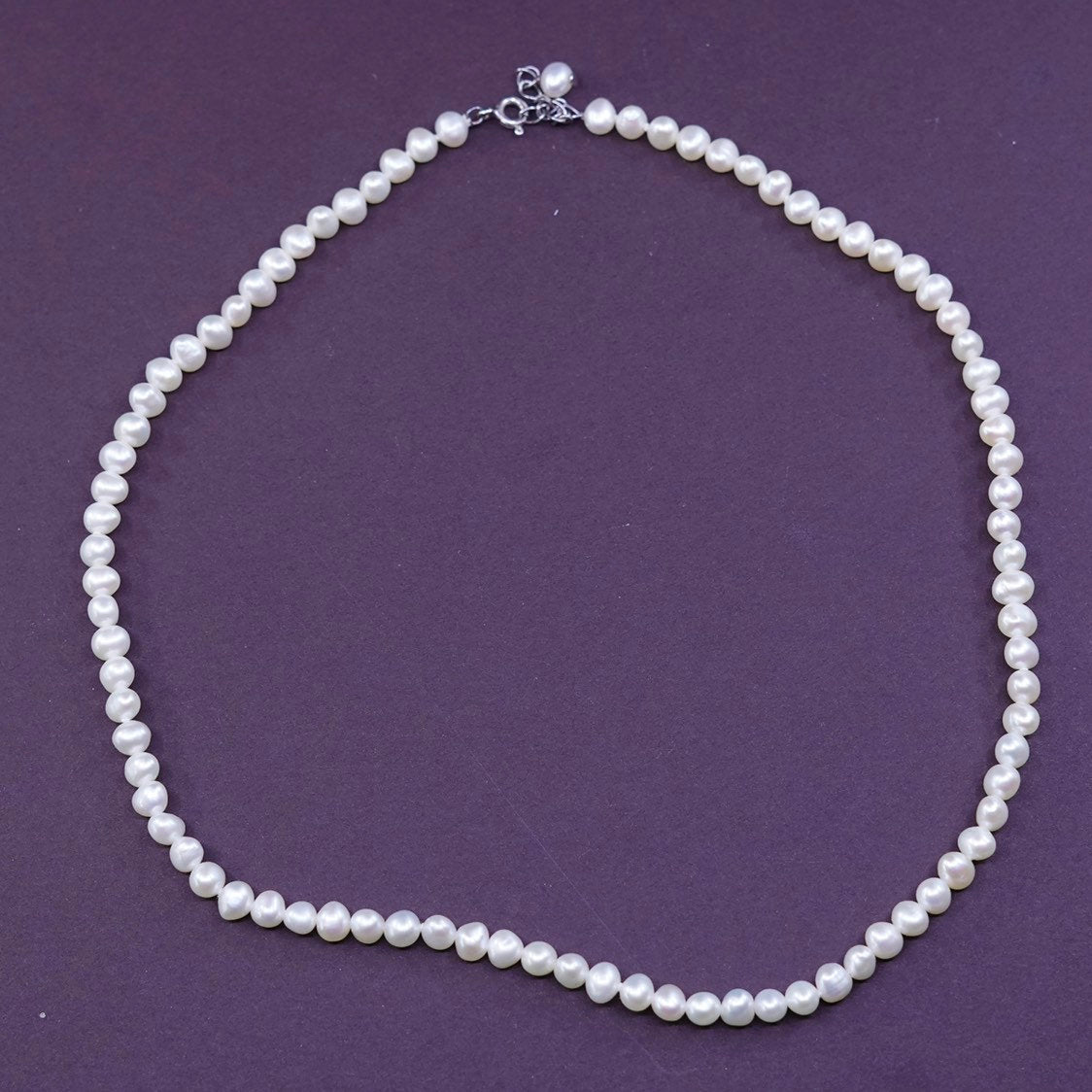 16"+1”, Sterling silver handmade necklace, 925 clasp w/ 4-5mm freshwater pearl