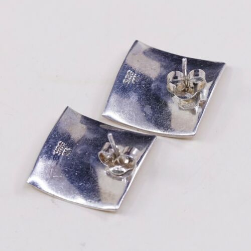 Vtg Sterling Silver Handmade Earrings, Modern 925 Square Studs, Stamped ND