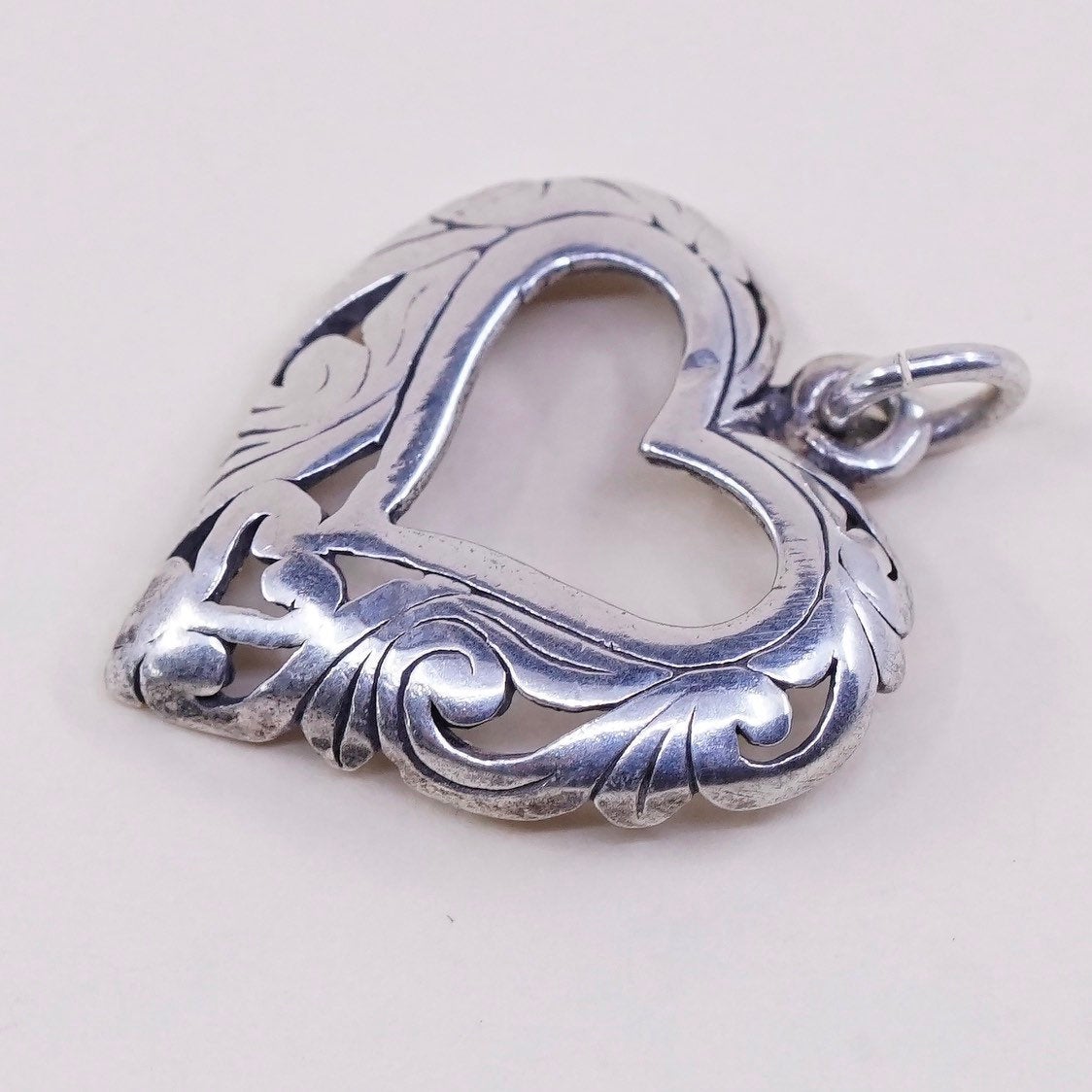 VTG Bali sterling silver handmade pendant, 925 filigree heart charm