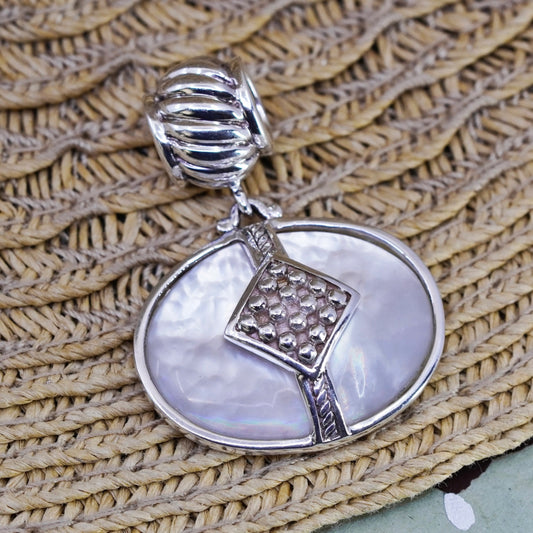 Vintage Sterling 925 silver handmade pendant with mother of pearl and cable