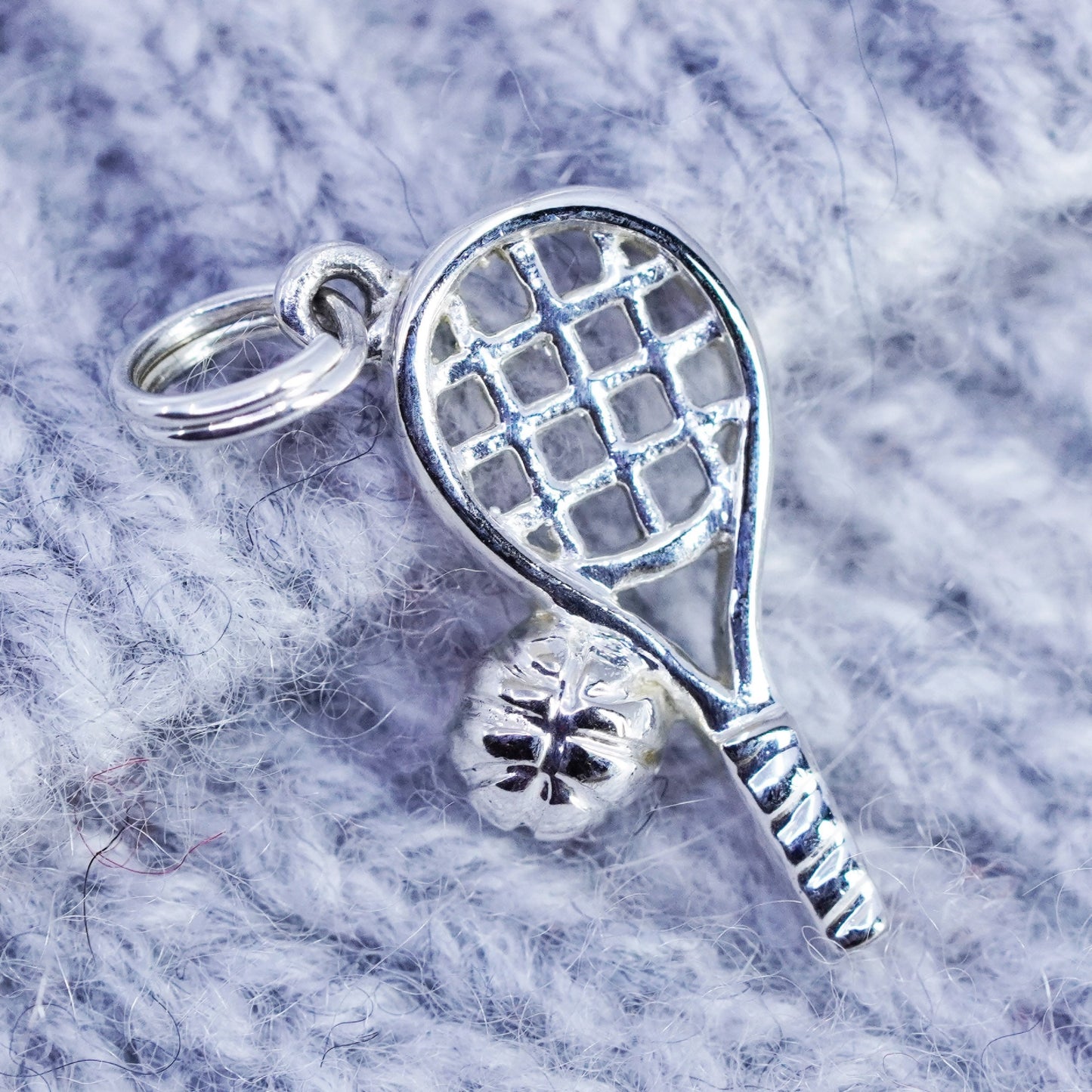 Antique Sterling silver handmade 925 tennis racket charm pendant