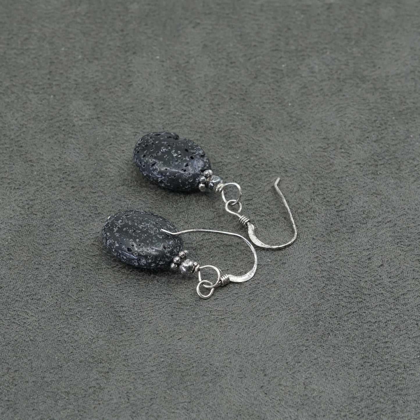 vtg Sterling silver handmade earrings, 925 w/ black volcano rock dangles