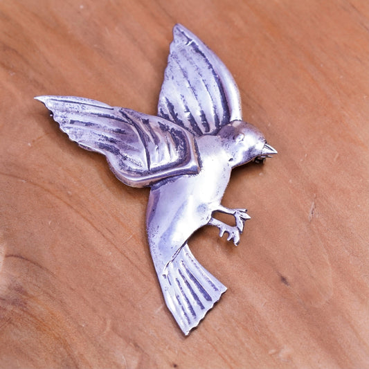 Vintage Native American handmade simple sterling 925 silver bird brooch pin