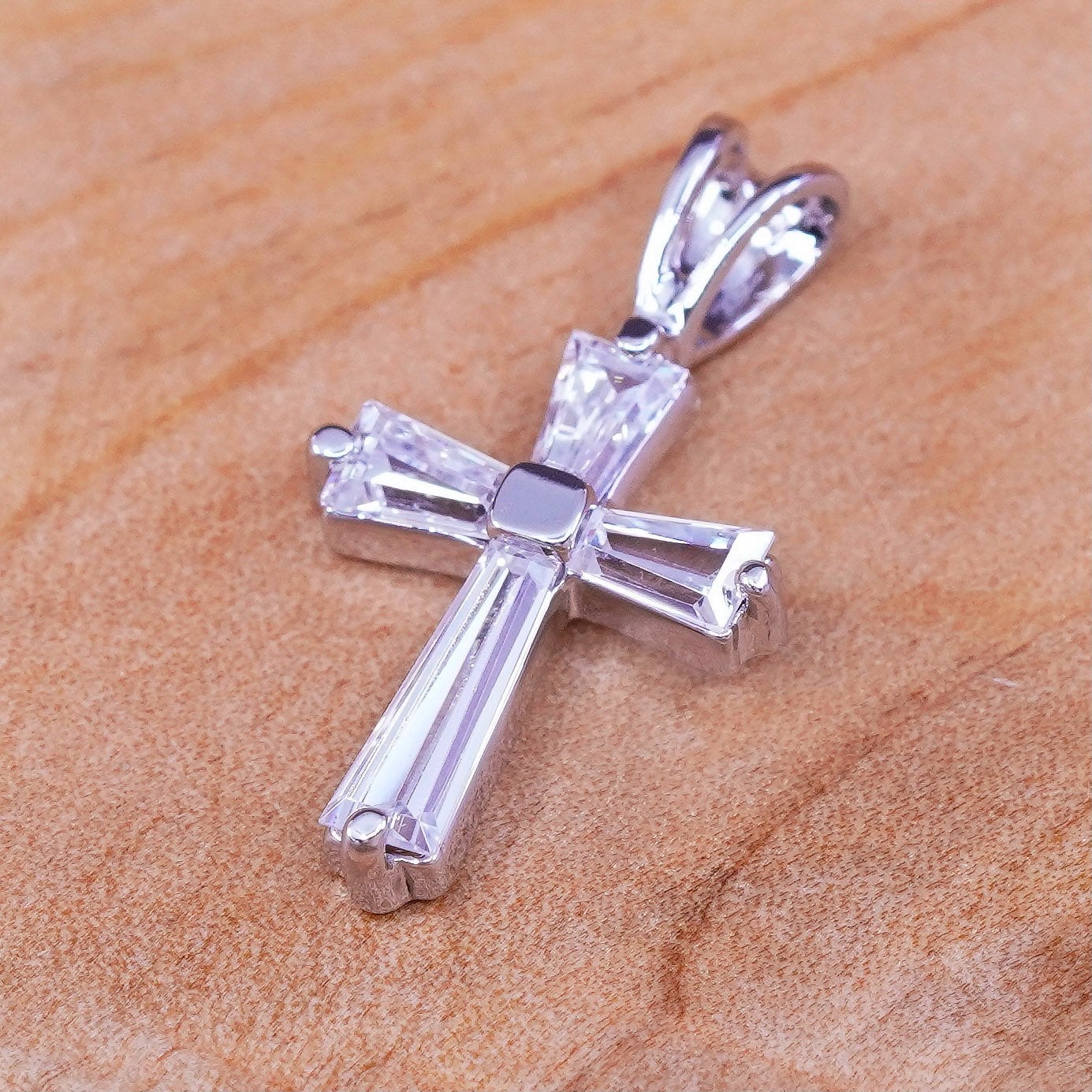 Vintage Sterling silver handmade pendant, 925 cross with Cz inlay, Christian